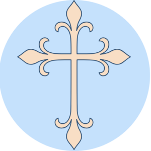 Light orange cross on a light blue circle