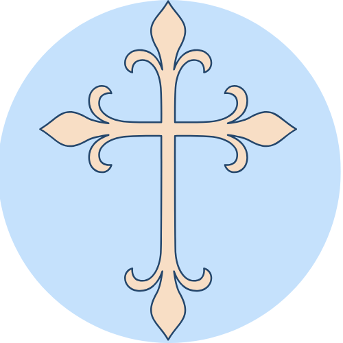 Light orange cross on a light blue circle