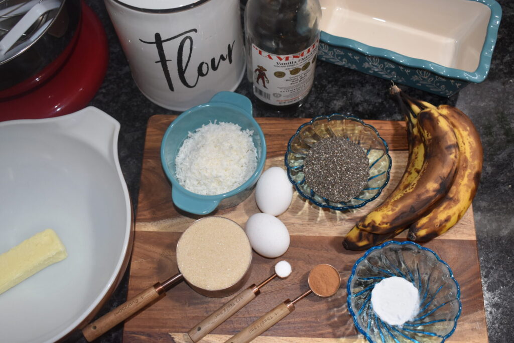 Ingredients laid out in dishes. 