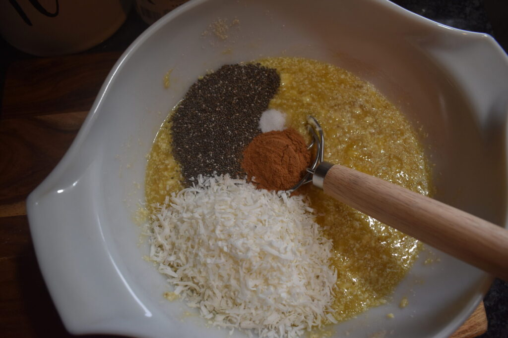 Piles of ingredients in a bowl.